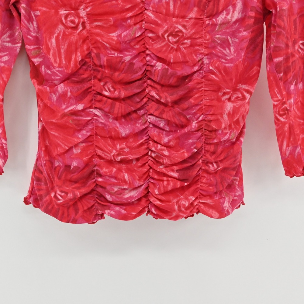Vintage Y2k Ruched Mesh Top Womens Size M Pink Floral INC International Concepts - Picture 9 of 12